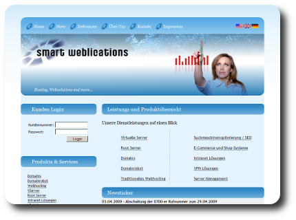 Hosting von Smart Weblications GmbH - Root Server, VServer, Webhosting, Suchmaschinenoptimierung, E-Commerce